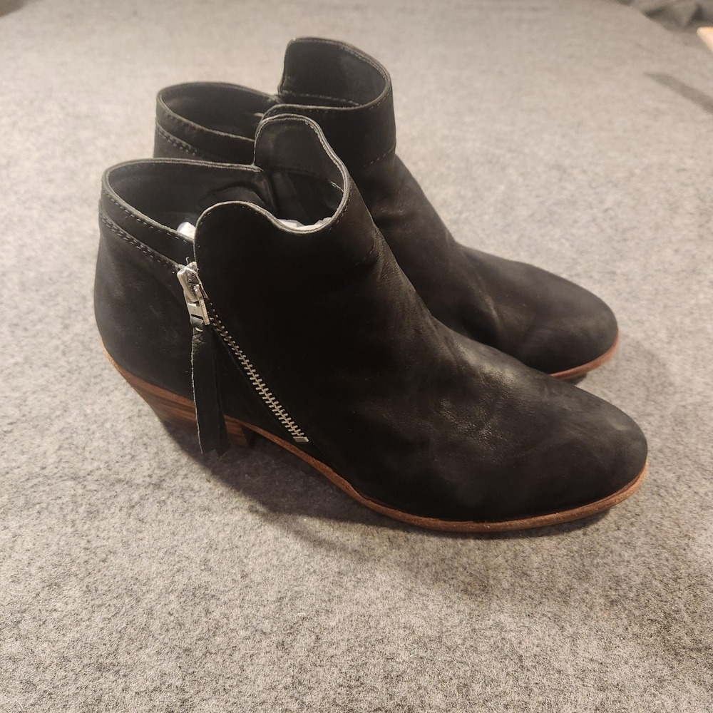 Sam Edelman Boots Womens Size 8.5 W Black Leather Ankle Booties Zip Low Heel - Picture 3 of 6